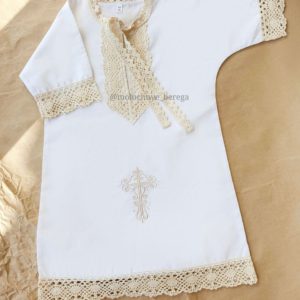 Крестильная рубашечка  "Былина" с вышитым крестиком